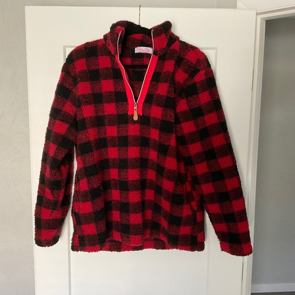 Pink Lily Home for the Winter Red Plaid Pullover